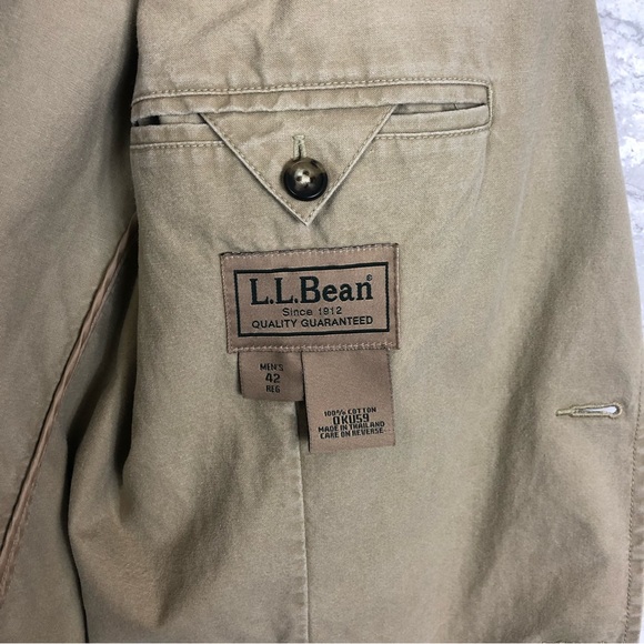 LL Bean Khaki Cotton Sport Coat 42R Tan Cotton Two Button Blazer - Picture 9 of 15